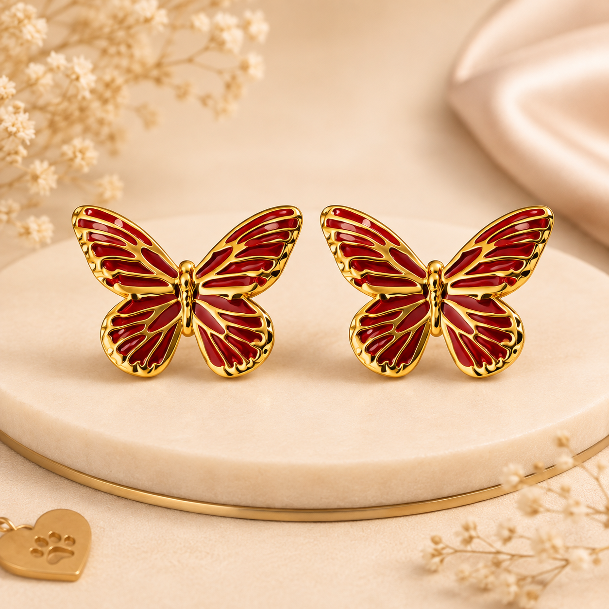 Crimson Butterfly Earrings – 18K Gold Plated