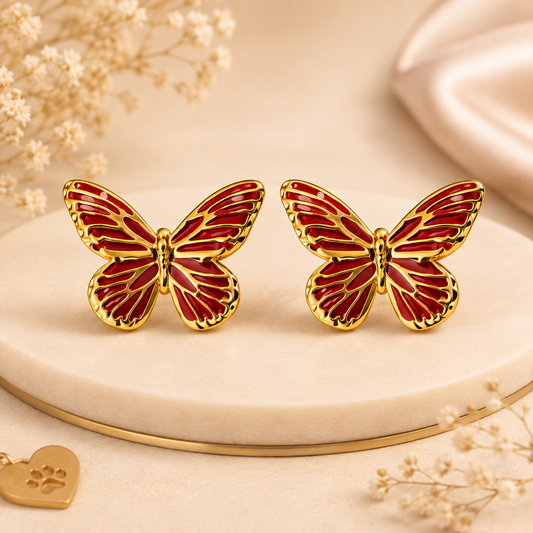 Crimson Butterfly Earrings – 18K Gold Plated