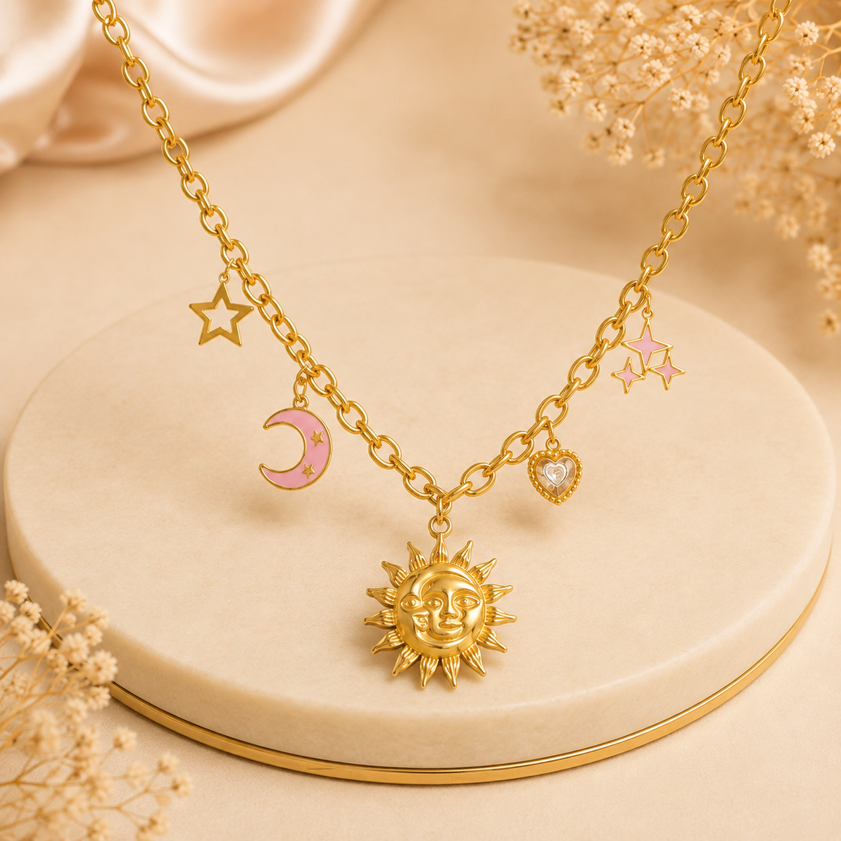 Celestial Sun & Moon Charm Necklace ✨